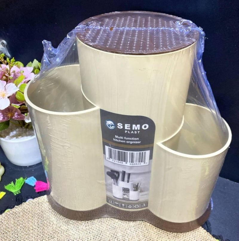 حامل أدوات المطبخ مع حامل سكاكين، منظم سطح العمل بثلاثة أرفف (أصفر زبدة)